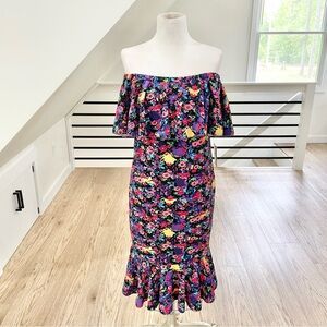 NWT S LuLaRoe purple, colorful off shoulder, flowery midi stretchy floral dress